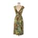 Jones New York Casual Dress - Midi V Neck Sleeveless: Green Leopard Print Dresses - Women's Size 8