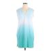 Lands' End Casual Dress - Shift V-Neck Sleeveless: Teal Ombre Dresses - Women's Size Large