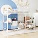 Full Size Metal Loft Bed with Desk & Metal Grid, Stylish Metal Frame Bed with Lateral Storage Ladder and Wardrobe, White