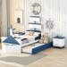 3-Pieces Bedroom Sets, Twin Size Boat-Shaped Platform Bed with Trundle & 2 Nightstands for Boys Girls Kids' Room Bedroom