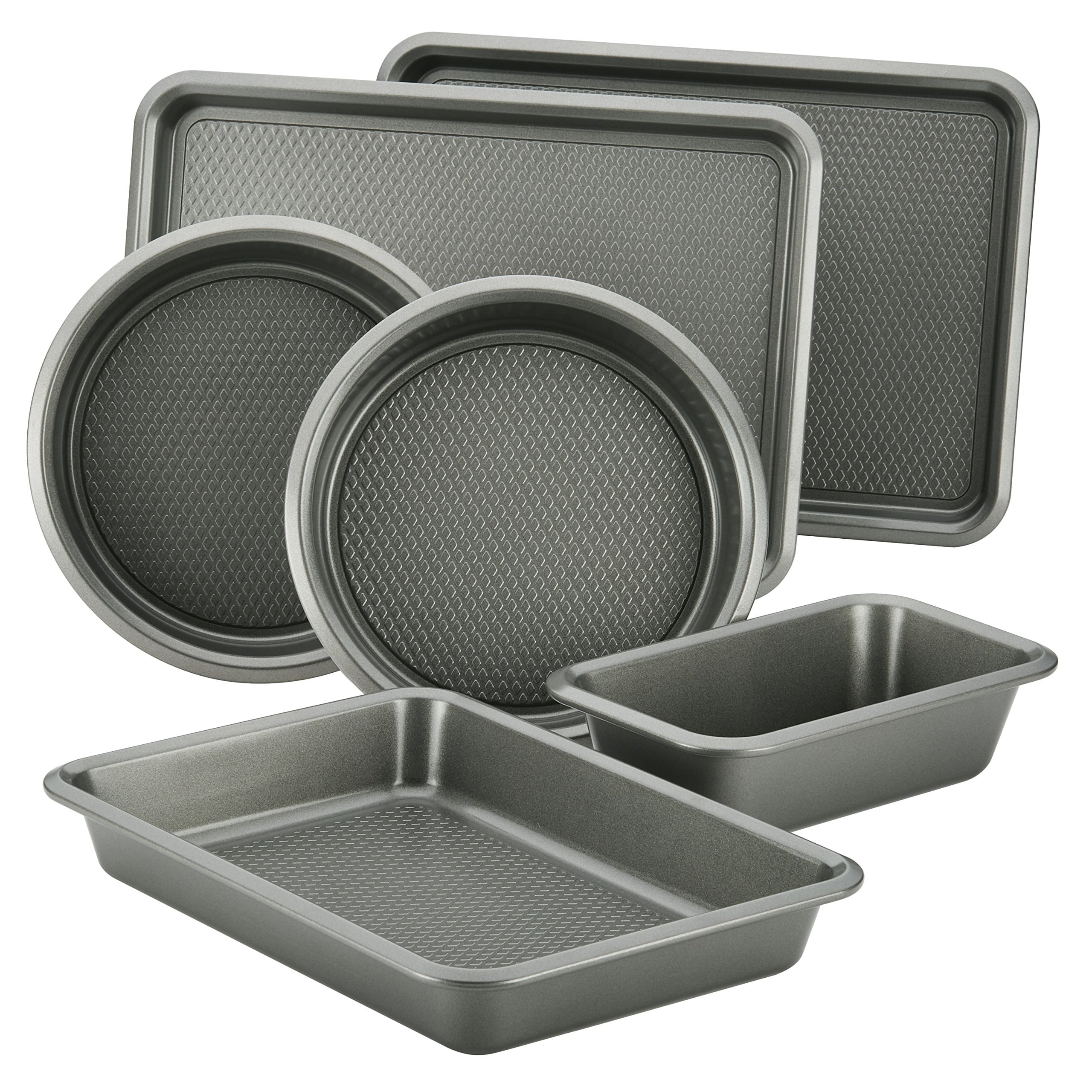 Nonstick Bakeware Set with Nonstick Bread Pan, Cookie Sheet, Baking Pan, Baking Sheet and Cake Pans - 6 Piece, SIlver