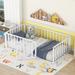 Twin Floor Bed, Montessori Floor Bed Frame with Fence Metal Kids Floor Bed with Door, Twin Size Slats Platform Bed