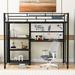 Twin Metal Loft Bed with Desk & Whiteboard, 3 Shelves & Ladder, Black