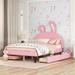 Leather Full Upholstered Platform Bed w/Rabbit Ornament & 4 Drawers