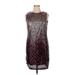 Chetta B Cocktail Dress - Mini High Neck Sleeveless: Burgundy Dresses - Women's Size 14
