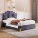 Full Size Velvet Upholstered Platform Bed with LED Lights & 4 Drawers, Stylish Irregular Metal Bed Legs Design