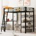 Twin Size Loft Bed, Metal Twin Loft Bed Frame with 3 Layers of Shelves and Desk, Stylish Metal Bed with Whiteboard