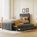 Twin Platform Bed with Trundle & 3 Storage Drawers Underneath, Linen Upholstered Bed with Headboard for Kids, Teens, Adults