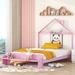 Full Size Floor Bed Frame with House-Shaped Headboard, Wooden House Platform Bed Full Size with Slat Support for Kids
