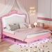 Queen Size Upholstered Platform Bed with LED Lights & Crown Headboard