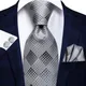 Luxury Silver Blue Plaid Gift Tie For Men Silk Wedding Tie Handky Cufflinks Set Fashion