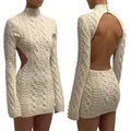 Robe moulante dos nu pour femme pull à manches longues robe moulante en Y col roulé sexy