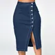 Plus Size Women's Denim Half Body Skirt Fashion High Waist Slim Pencil Denim Skirt Button Split