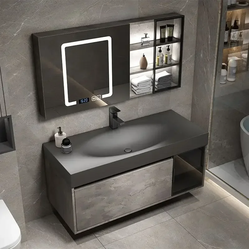 Mobile da bagno moderno mobiletto a specchio intelligente lavabo integrato Rock mobiletto da bagno con lavabo mobili da bagno