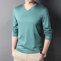 Moda di lusso abbigliamento da uomo elegante scollo a v manica lunga da uomo Casual Base Layer Tee