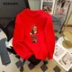 Pull rouge décontracté à manches longues pour femmes tricots College de dessins animés haut
