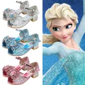 Disney-Sandales princesse Elsa pour filles talons hauts pour enfants chaussures en cristal pour