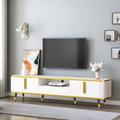 Afia Premium Collection Minimalism Tv Stand w/ Open Storage Shelf, Cabinets & Drawers Wood in Yellow | 19 H x 78.8 W x 13.9 D in | Wayfair ZYJ00996