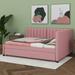 Latitude Run® Aleksandr Full Size Daybed w/ Trundle Sofa Bed Frame Upholstered/Linen in Pink | 27.6 H x 57.9 W x 78.9 D in | Wayfair