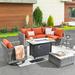 Latitude Run® Outdoor Rattan Sofa 8-piece Set w/ Stove Table in Orange | 0.2325 H x 82.7 W x 29.52 D in | Wayfair 51D91B300B0740CFB03EB32DA6FA0C76