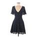 BB Dakota Casual Dress - Mini: Blue Polka Dots Dresses - Women's Size 0