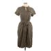 Ann Taylor LOFT Casual Dress - Shirtdress Crew Neck Short sleeves: Gray Solid Dresses - Women's Size 10 Petite