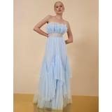 Women's Jeanne Strapless Tulle Gown in Xenon Blue / 2 | BCBGMAXAZRIA