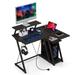 Costway L Shaped Gaming Desk with Outlets and USB Ports-Black