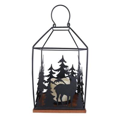 Gerson 83140 - 11.8" Battery Operated Metal & Wood Holiday Lantern with LED Candle (11.75"H B/O Lighted Metal & Wood Holiday Lantern w/ LED Candle (2735120))