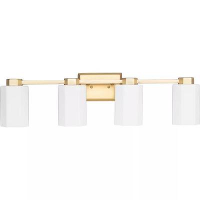 Progress Lighting 268542 - 4 Light 120 volt Brushed Gold Vanity Etched Glass Light Fixture (3125 IN W BRUSHED GOLD BATH & VANITY LIGHT (P300479-191))