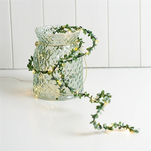 piante artificiali led luci a corda 2m 20led luci fatate rampicanti foglie verdi natale casa matrimonio esterno edera vite decorazione lampada fai da te appeso giardino patio cortile (senza batteria)