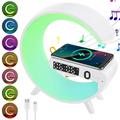 Pcapzz Wireless Charger Wireless Speaker Alarm Clock with Display Colorful Bluetooth Speaker Ambient Light Multifunctional Bedside Lamp Wireless Charging Station for Home Decor