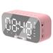 UAEBM LED Mirror Digital Alarm Clock Big Time Display Table Alarm Clock Wireless Speaker Subwoofer Music Player Support Bluetooth Pink