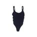 One Piece Swimsuit: Blue Solid Swimwear - Women's Size Small