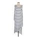 BCBGMAXAZRIA Casual Dress - Midi Scoop Neck Long sleeves: Gray Stripes Dresses - Women's Size Medium