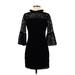 Calvin Klein Cocktail Dress - Sheath High Neck 3/4 sleeves: Black Solid Dresses - Women's Size 4 Petite