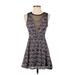 For Love & Lemons Cocktail Dress - A-Line Crew Neck Sleeveless: Gray Chevron/Herringbone Dresses - Women's Size Small