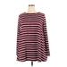 Beeson River Casual Dress - Mini Crew Neck Long sleeves: Burgundy Stripes Dresses - Women's Size X-Large