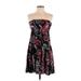 Trixxi Casual Dress - A-Line Strapless Sleeveless: Black Print Dresses - Women's Size Small - Print Wash