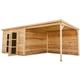 Abri 19,93 m² Madriers bois massif, 28 mm - toit mono pente avec bûcher - Habrita