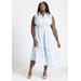 Plus Size Women's Asym Sleeveless Shirt Dress by ELOQUII in Soft Chambray Stripe White (Size 16)