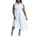 Plus Size Women's Asym Sleeveless Shirt Dress by ELOQUII in Soft Chambray Stripe White (Size 20)