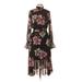 NANETTE Nanette Lepore Casual Dress - Midi High Neck Long sleeves: Black Floral Dresses - Women's Size 10