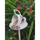 China jug Bird feeder, pole, stake flower bed feeder, milk jug bird feeder, pink floral quirky repurposed cottage garden decor