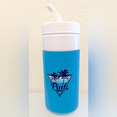 Pink Victoria's Secret Dining | Victoria's Secret Pink Top Flex Straw Beach Blue Spring Break Water Bottle 32 Oz | Color: Blue/White | Size: Os