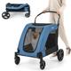 GYMAX Large Pet Stroller for Dogs up to 60kg, Foldable Dog Pram Pushchair w/Dual Entry, Adjustable Handle, Safety Belt, Removable Pad & Breathable Mesh, 4 Wheels Pet Travel Cart (Blue)