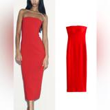 Zara Dresses | Last One Zara Red Fitted Strapless Bodycon Midi Dress Stretchy Back Slit Nwt | Color: Red | Size: Various