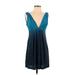 Alyn Paige Casual Dress - Mini V-Neck Sleeveless: Teal Ombre Dresses - Women's Size Small