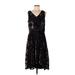 White House Black Market Cocktail Dress - Party V-Neck Sleeveless: Black Floral Dresses - Women's Size 10