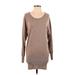 Talula Casual Dress - Sweater Dress Scoop Neck Long sleeves: Brown Marled Dresses - Women's Size Small
